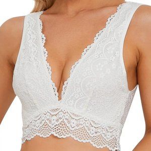 YIANNA Lace Bralette,  Deep V Neck Unpadded Lace Long Line Plunge Bralette Bra